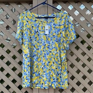 NWT Ann Taylor Short Sleeve Lemon Print Top - XL